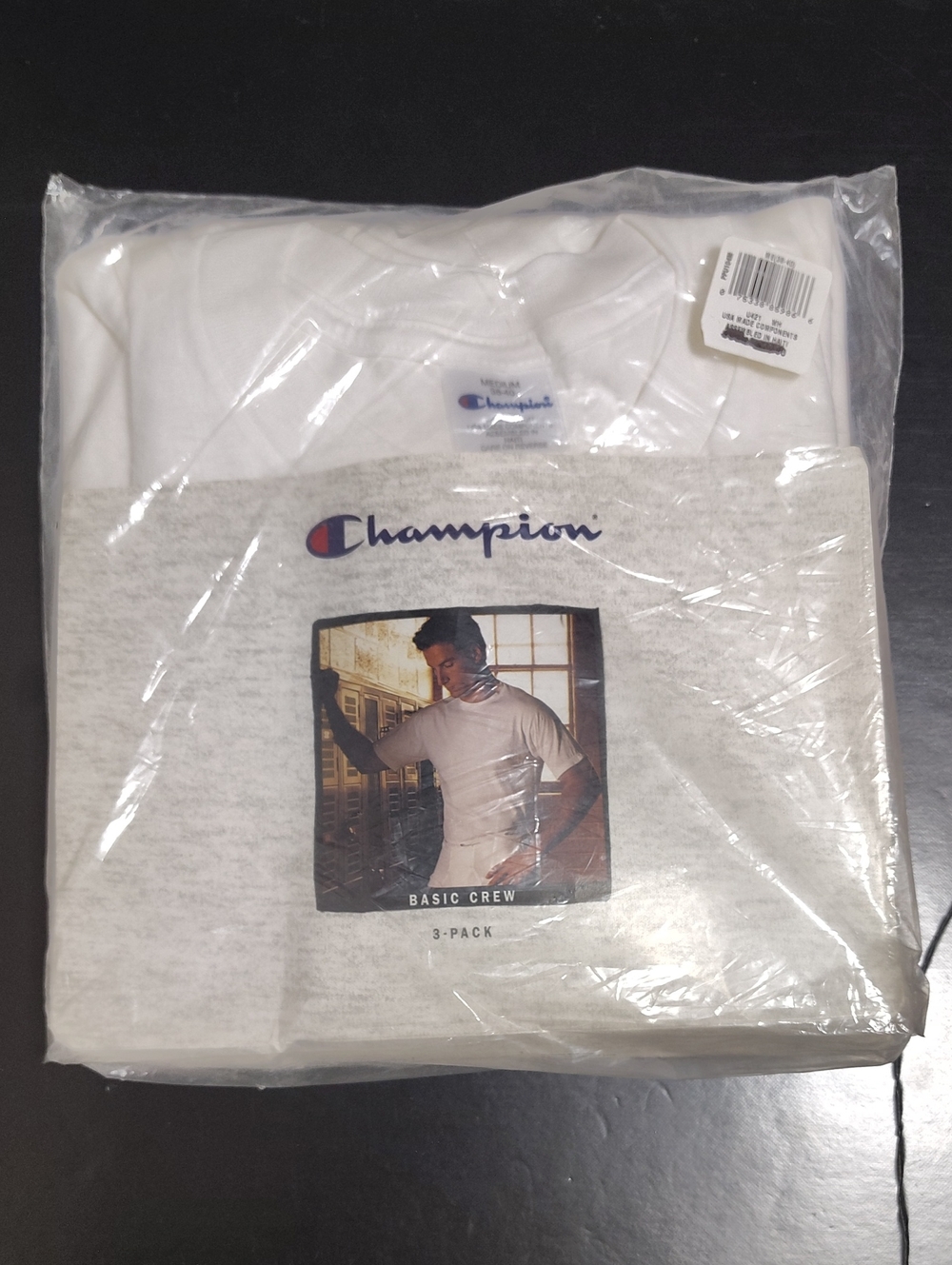 Vintage 90s Champion Basic Crew Neck White T-shirt -3 Pack -Medium -NOS NIP